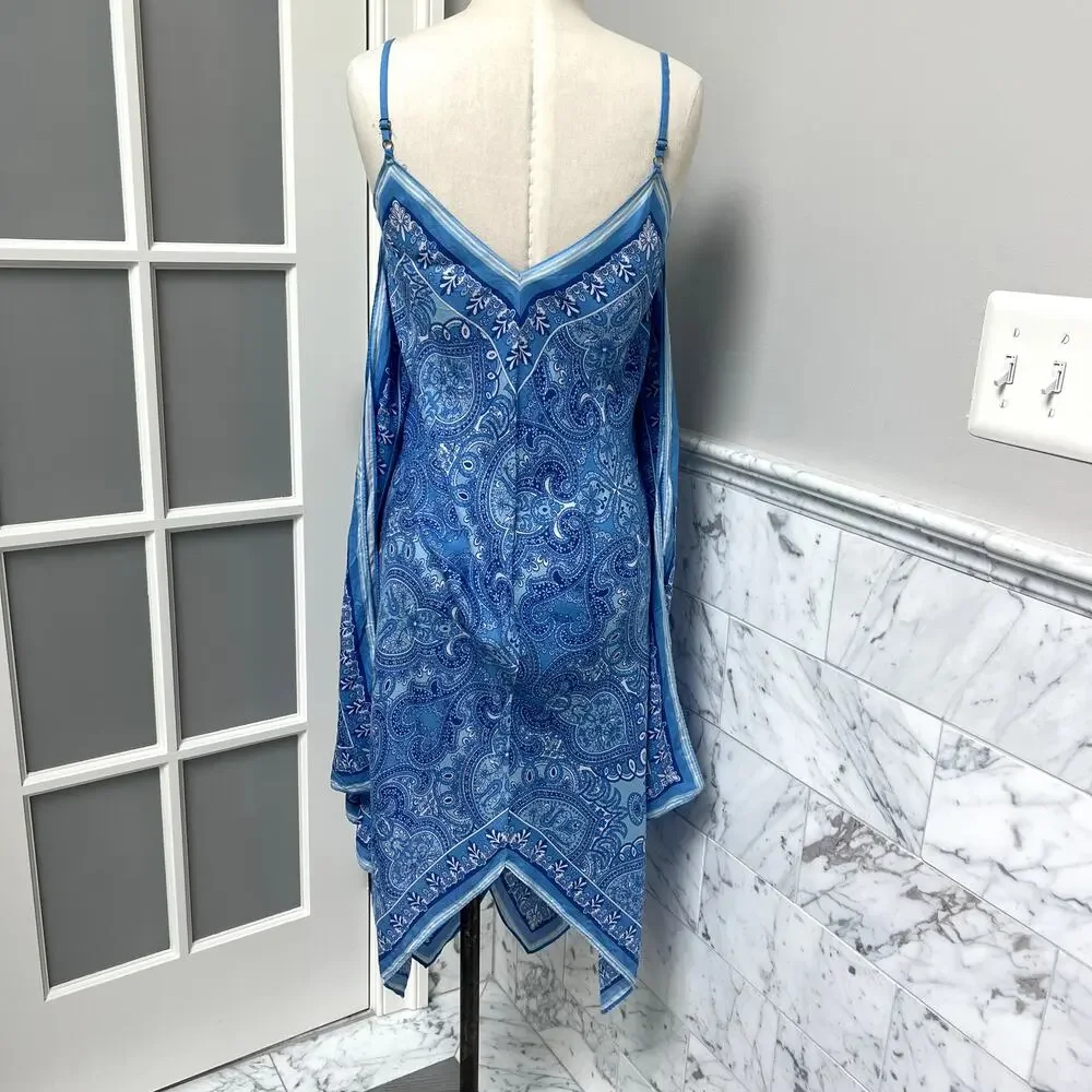 J.McLaughlin Blue Paisley Caprice Silk Handkerchief Dress Cover-up XS/S Small - Picture 4 of 7